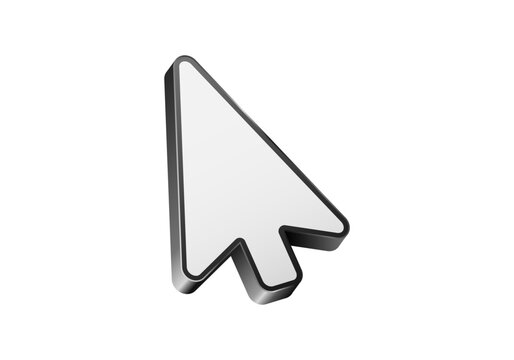 A three-dimensional white arrow cursor icon with a sleek black outline, representing navigation or computer usage.