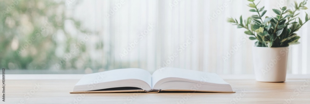 Poster open book on a sunny table quiet reading by the window