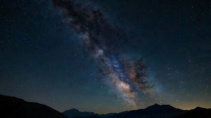 Starry Sky and Milky Way Over Mountains
