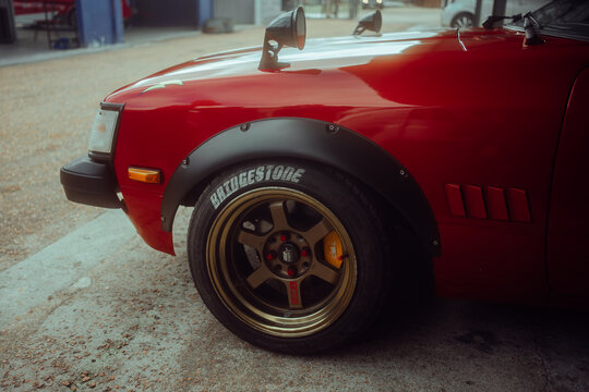Red Toyota Celica TA40 with Beams 3SGE "Black Top" engine. Montevideo, Uruguay