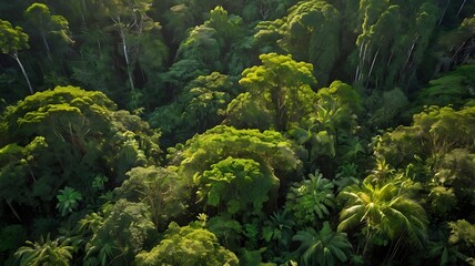 Rainforest Canopy with Sunlight Breaking Through