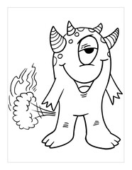 Farting Monster Coloring Page Vector Illustration Art