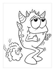 Farting Monster Coloring Page Vector Illustration Art