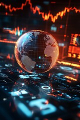 Fototapeta premium Globe surrounded by international currencies, finance, and trading symbols 