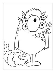 Farting Monster Coloring Page Vector Illustration Art
