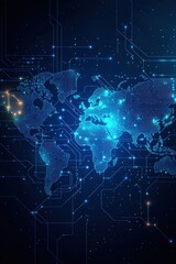 A blue and white image of a globe with a lot of lights on it