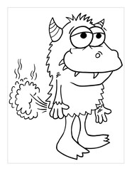Farting Monster Coloring Page Vector Illustration Art