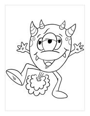 Farting Monster Coloring Page Vector Illustration Art