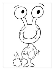 Farting Monster Coloring Page Vector Illustration Art