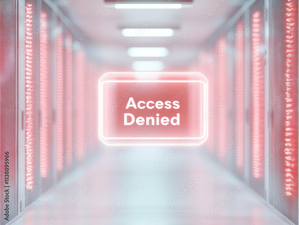 Aufkleber futuristic data center with holographic access denied icon and glowing cables