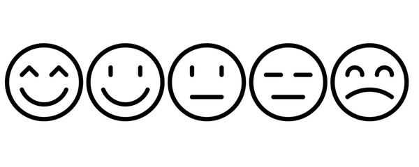 Feedback concept design set. Feedback emoji. Bad and Good Review. Emoticon, emoji and smile, emotions scale. Happy and Sad reaction. Mood faces for survey, rating icons. Vector illustration
