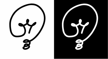 Light bulb idea rays shine Doodle Cartoon Flat style. Hand drawn Symbol creativity, inspiration. Vector illustration