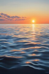 Obraz premium The horizon is a vast expanse of water, with the sun setting in the distance, casting an orange glow over its surface