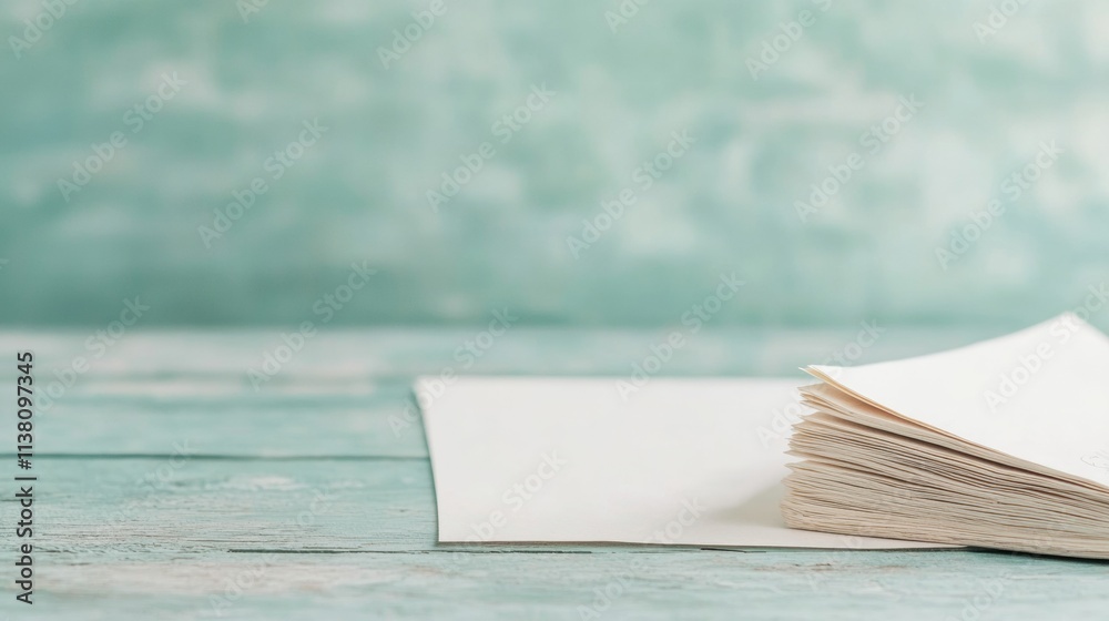 Aufkleber Minimalistic Abstract Image of Paper Stack on Blue Background