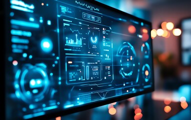 Obraz premium A futuristic smart home control system displayed on a digital screen