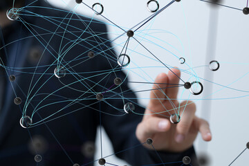 Global network. Blockchain. 3D illustration. Neural networks and artificial intelligence. Abstract