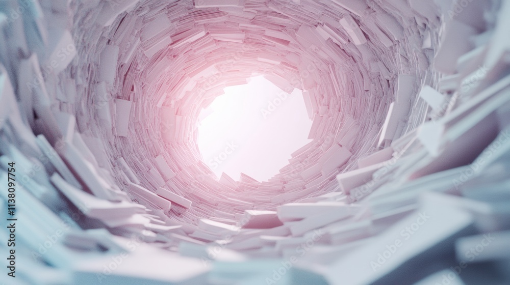 Poster surreal spiral of glowing pages in ethereal study space