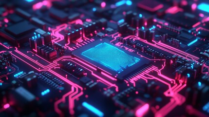 Obraz premium Futuristic AI Chip on Circuit Board Close-Up