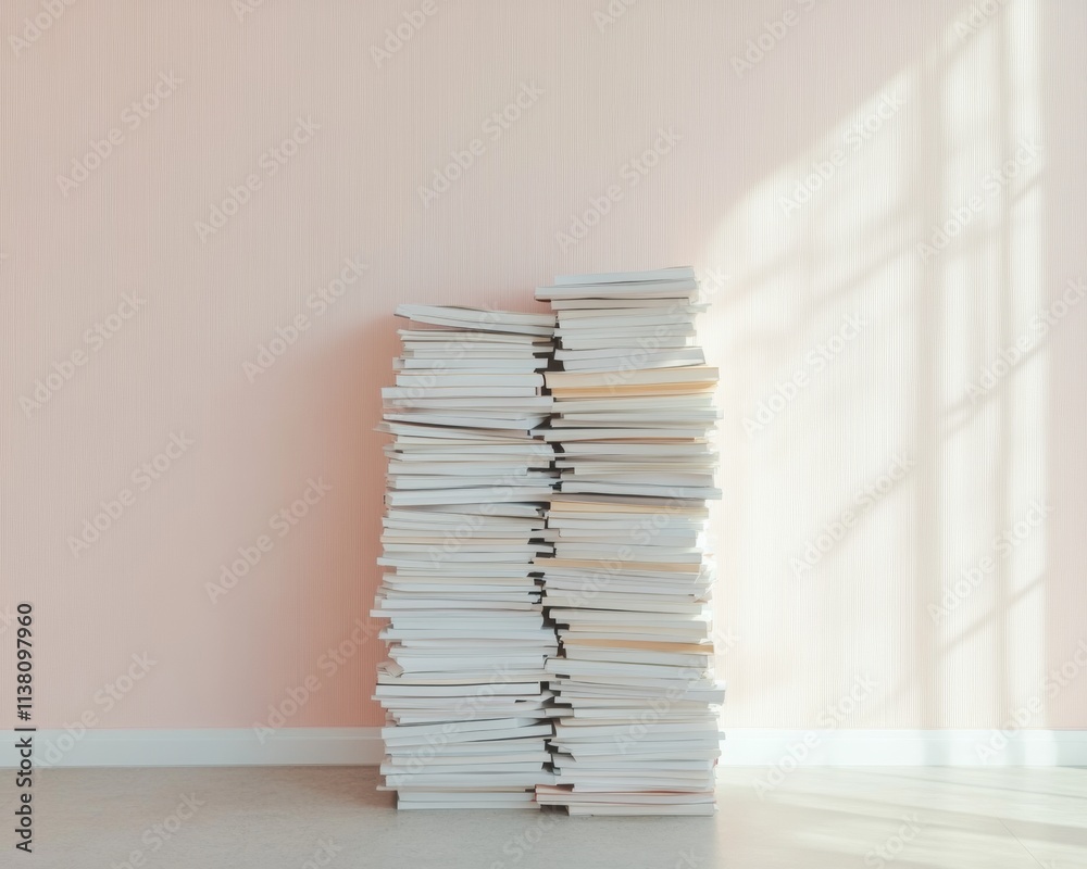 Aufkleber minimalist stack of books in soft light casting shadows