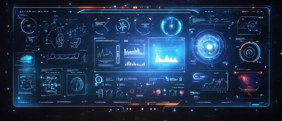 Obraz premium A hightech smart home control system on a digital interface, managing appliances, lighting, and security, futuristic design, ultrarealistic, interactive technology