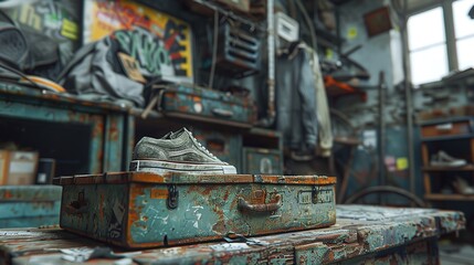 Various shoe boxes. Copy space. Sale concept