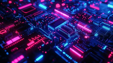 Obraz premium Futuristic AI Chip on Circuit Board Close-Up