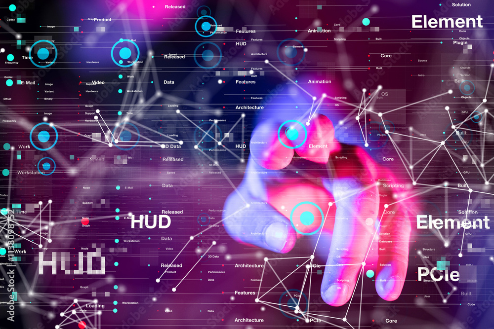 Poster Neural network 3D illustration. Big data and cybersecurity