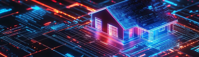 Fototapeta premium A modern digital workspace with a house model