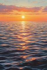 Obraz premium The horizon is a vast expanse of water, with the sun setting in the distance, casting an orange glow over its surface