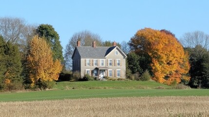 Obraz premium Autumnal Farmhouse in a Rural Landscape