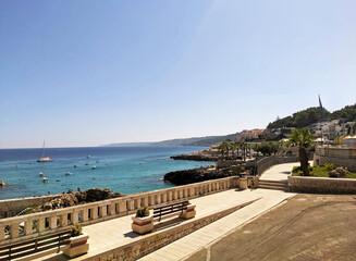 Obraz premium Visiting the promenade (belvedere degli eroi) at sunset. The town of Castro, district of Lecce, Apulia (Puglia), Italy.