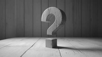 Question mark on a light gray wooden background