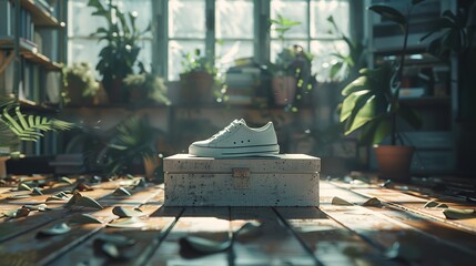 Various shoe boxes. Copy space. Sale concept