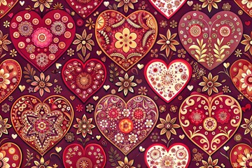 Valentine's Day Heart Patterns with Floral and Romantic Elements