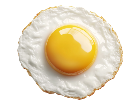 Half fried egg isolated on a transparent background, ideal for food-related visuals, breakfast-themed designs, or culinary presentations.