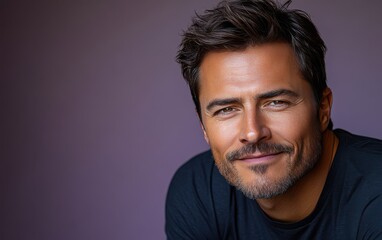 Fototapeta premium man with casual t-shirt is smiling at the camera, solid color background