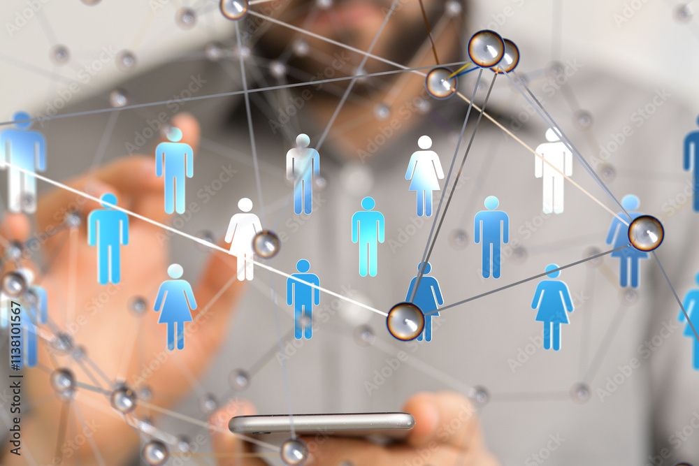 Aufkleber Global network. Blockchain. 3D illustration. Neural networks and artificial intelligence. Abstract