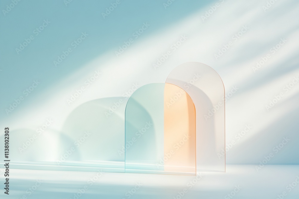 Poster ethereal geometric abstractions translucent forms in soft pastels create a surreal minimalist landsc