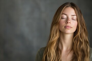Fototapeta premium woman with eyes closed in front of a gray background