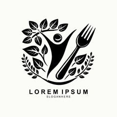 Healthy Food Logo Design Human With black Leaves
