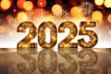 Colorful elegant and decorative, luxury illustration of the Happy New Year 2025 theme concept texture design with sparlkers and fireworks. New year celebration.