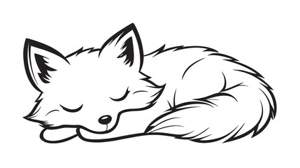 Naklejka premium A cute cartoon fox curled up sleeping.