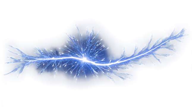 Transparent sparks in blue colors creating a dynamic visual effect on an unseen surface with a clear background