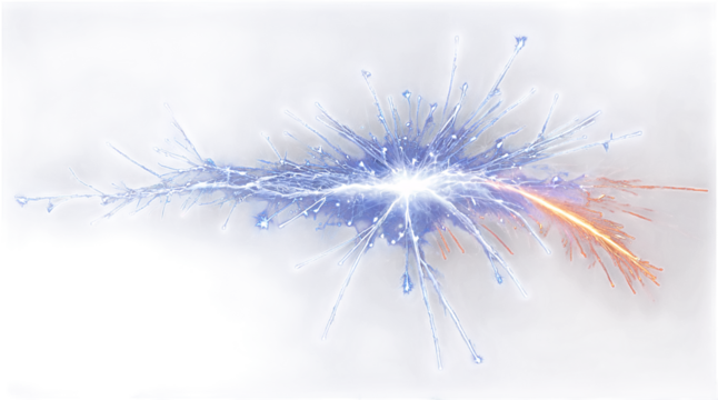 Transparent sparks radiate from a central point, creating an ethereal effect against a clear backdrop, showcasing dynamic energy and motion in a striking visual representation