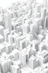 Naklejka premium 3D rendering of city with buildings, streets and small blocks on the ground