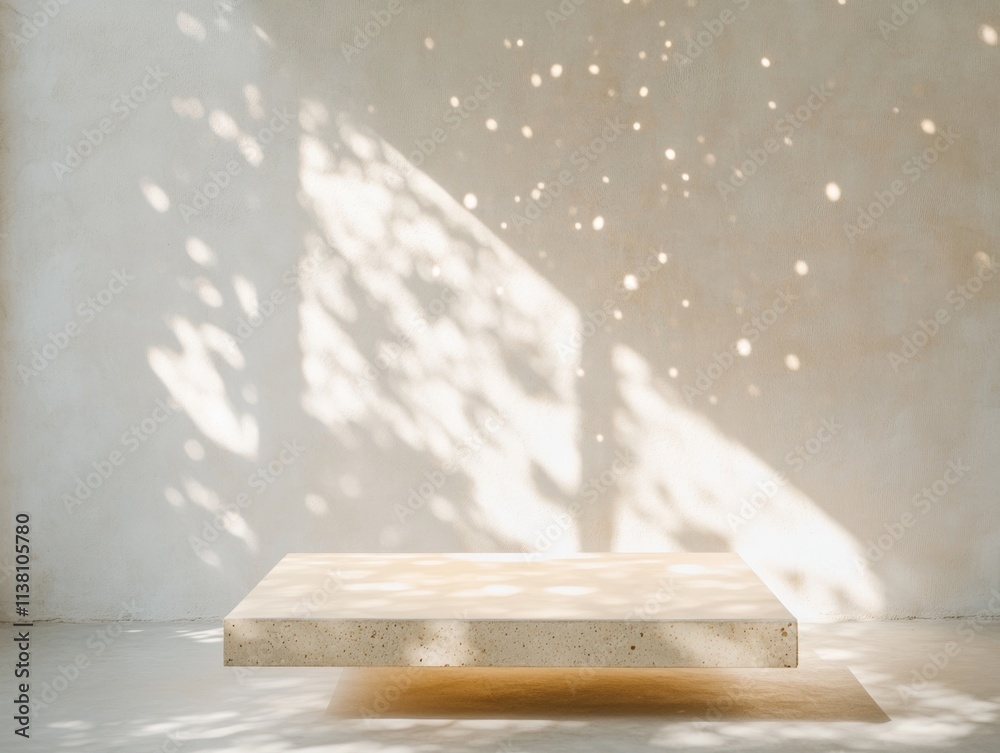 Poster Ethereal Minimalist Scene with Floating Abstract Table and Soft Lighting