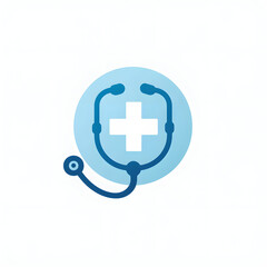 Obraz premium Modern Healthcare Logo with Stethoscope and Cross in Circular Blue Design, Perfect for Clinics, Hospitals, and Medical Branding