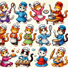 Obraz premium Culinary Cats in Action: Adorable Chef Kittens in Colorful Aprons