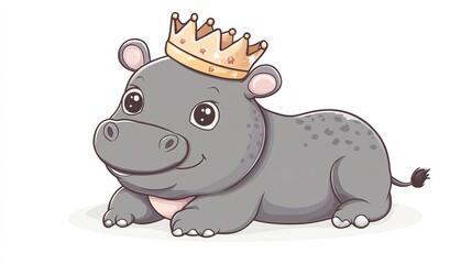 Obraz premium A cartoon drawing of a hippo wearing a crown.