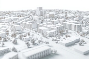 Naklejka premium 3D rendering of city with buildings, streets and small blocks on the ground